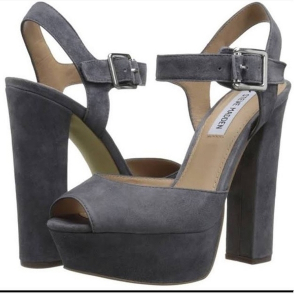 Steve Madden NEW!! Jillyy Gray Suede, Platform, Peep Toe Heels. WMS 7.5M - Picture 14 of 15
